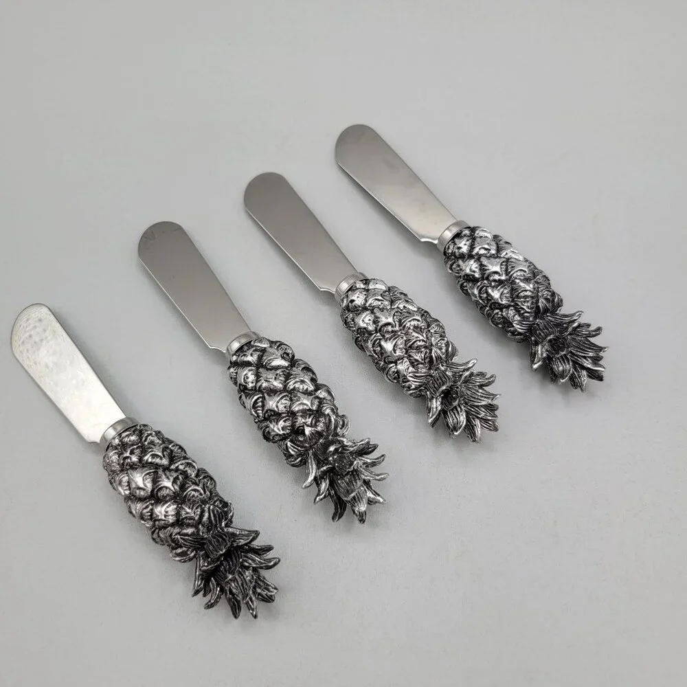 Boston Warehouse Pineapple Stainless Steel Butter Knives Spreaders Set Of 4
